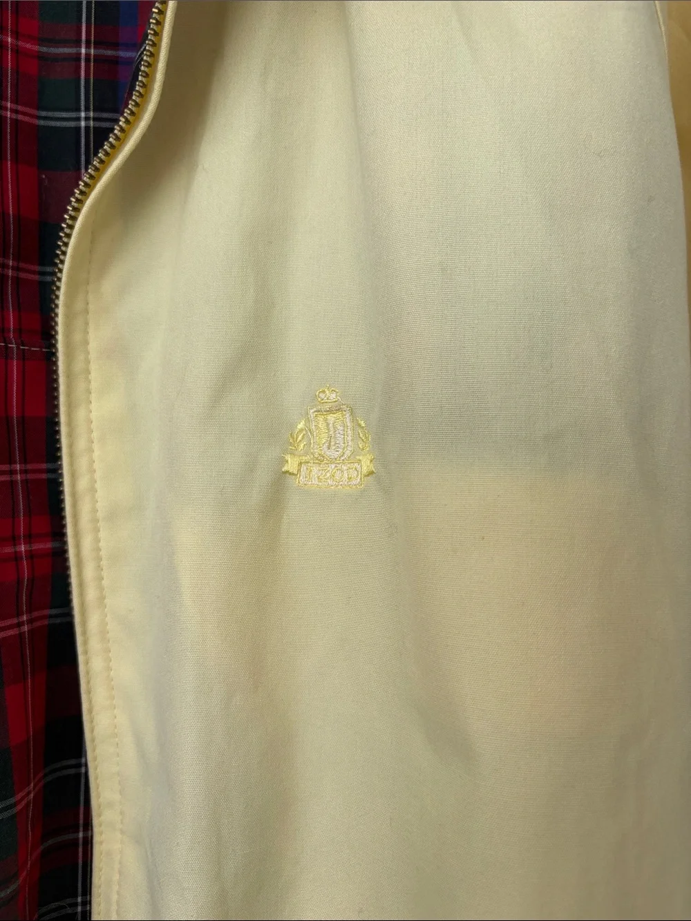 Izod Pale Yellow Bomber Jacket with Tartan Lining